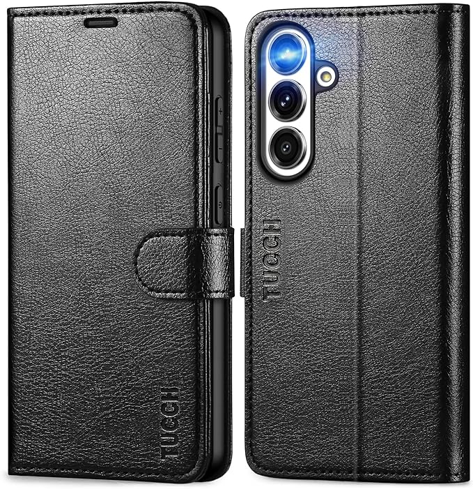 TUCCH Wallet Case for Galaxy S25 Plus, Magnetic PU Leather Stand [RFID Blocking] Card Slots Protective Folio Cover with [TPU Shockproof Interior Case] Compatible with Galaxy S25 Plus, Textured Black