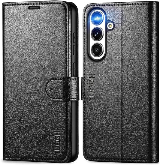 TUCCH Wallet Case for Galaxy S25 Plus, Magnetic PU Leather Stand [RFID Blocking] Card Slots Protective Folio Cover with [TPU Shockproof Interior Case] Compatible with Galaxy S25 Plus, Textured Black