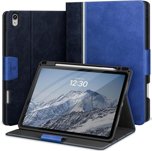 KingBlanc for iPad Air 11-inch Case M3 (2025) / M2 (2024), iPad Air 5th/4th Generation (2022/2020, 10.9") with Pencil Holder, Vegan Leather Stand Cover, Auto Sleep Wake, Viewing/Typing Angle, Blue