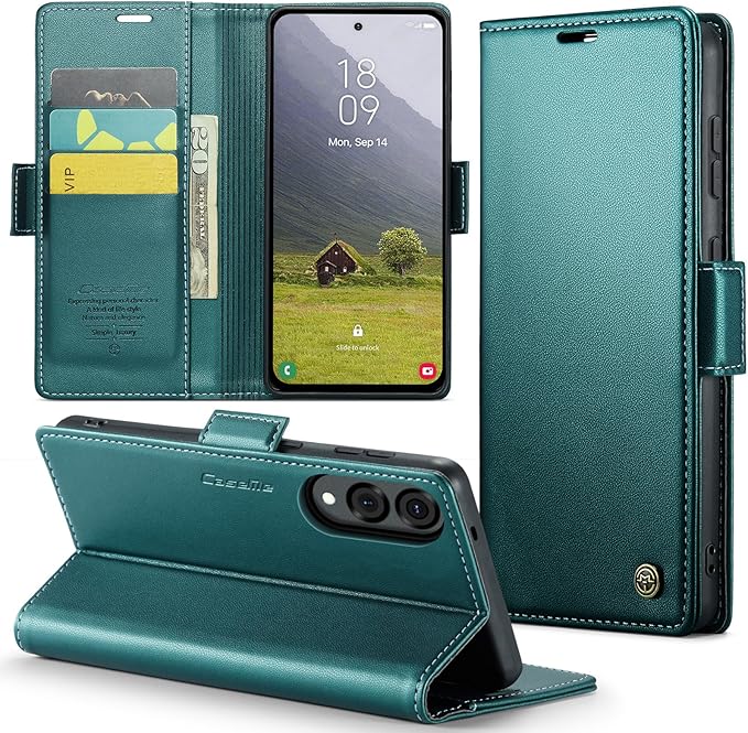 for Samsung Galaxy S25 Edge Case, Premium PU Leather Wallet Case Flip Cover with [RFID Blocking][Card Holder][Stand Function] Shockproof Protective for Samsung Galaxy S25 Edge, Blue-Green