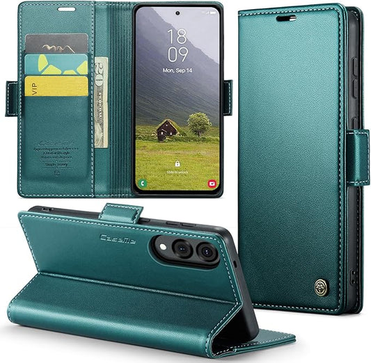 for Samsung Galaxy S25 Edge Case, Premium PU Leather Wallet Case Flip Cover with [RFID Blocking][Card Holder][Stand Function] Shockproof Protective for Samsung Galaxy S25 Edge, Blue-Green