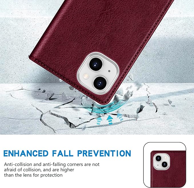 ZZXX for iPhone 15 Plus Wallet Case with [RFID Blocking] Card Slot Stand Strong Magnetic Leather Flip Fold Protective Phone Case for iPhone 15 Plus Case Wallet(Wine Red-6.7 inch)