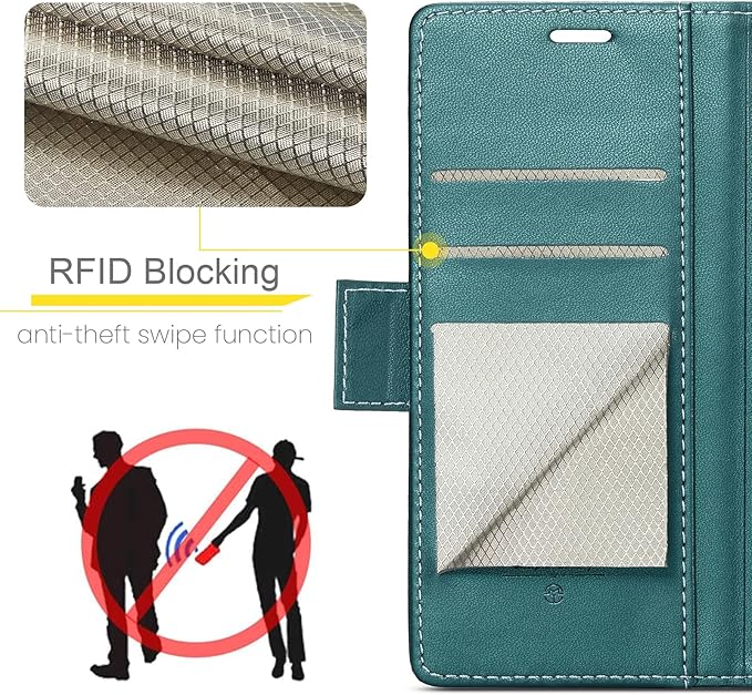 for Apple iPhone 16e Case, Premium PU Leather Wallet Case Flip Cover with [RFID Blocking][Card Holder][Stand Function] Shockproof Protective for iPhone 16E 6.1", Blue-Green