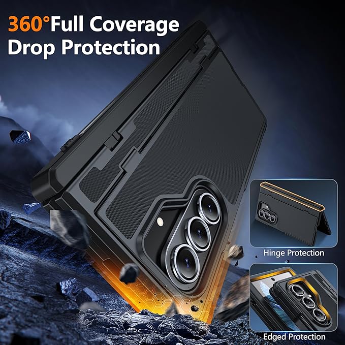 Oterkin for Samsung Galaxy Z Fold 6 Case Built-in Screen Protector [Thinner S Pen Holder & Kickstand] [Hinge Protection] Full Body Shockproof Phone Case for Z Fold 6, Black