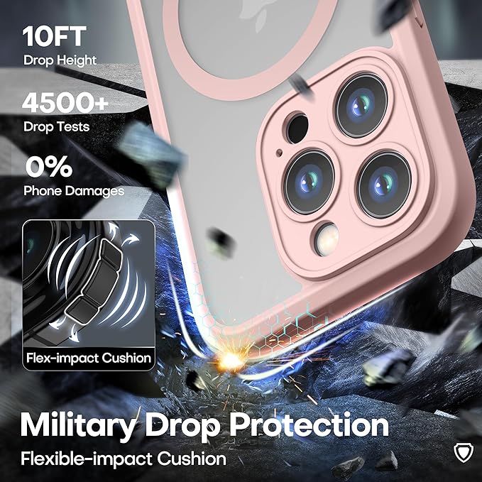 ImpactStrong Magnetic Guard Designed for iPhone 15 Pro Max Case [Camera Protection] [Military Grade Drop Tested] [Compatible with MagSafe] Slim Translucent Matte Phone Case (6.7") - Pink