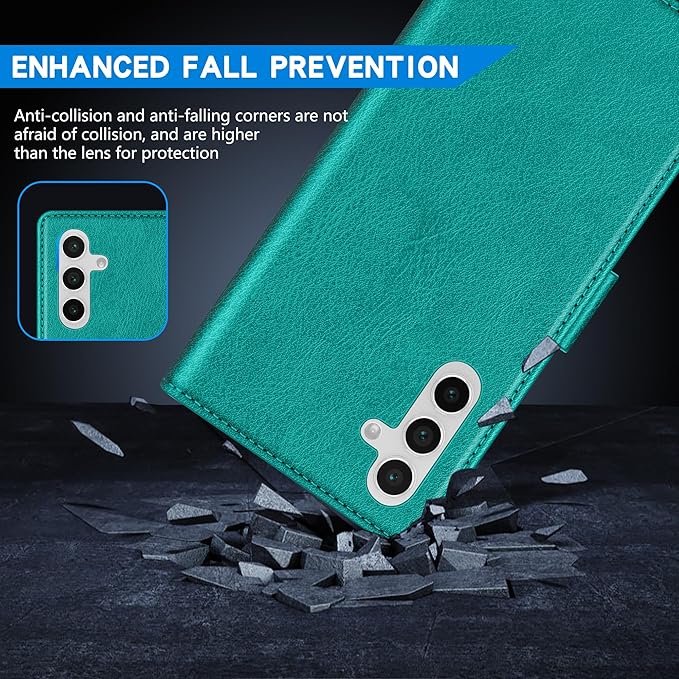 ZZXX for Samsung Galaxy S25 Plus Wallet Case with [RFID Blocking] Card Slot Kickstand Magnetic Closure Leather Flip Fold Protective Phone Case for Galaxy S25 Plus 5G Case Wallet(Lake Blue-6.6 inch)