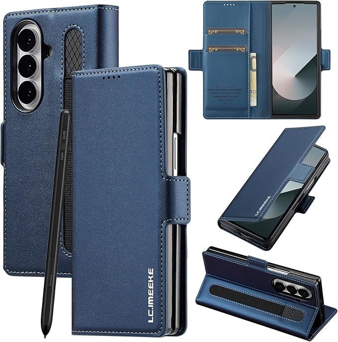 HXY Wallet Case for Samsung Galaxy Z Fold 7 with S Pen Holder, PU Leather Magnetic Flip Case for Men Women with Card Holder Kickstand Shockproof Protection Case for Galaxy Z Fold 7 2025 (Blue)