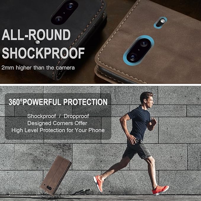 for Google Pixel 7 Case, Flip Wallet Leather Case with Card Holder Magnetic Closure Shockproof Kickstand Protective Phone Cases Cover for Google Pixel 7,Coffee