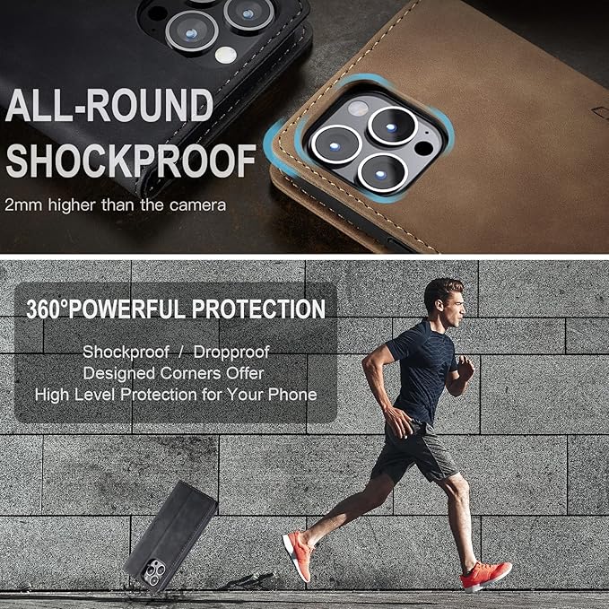 for iPhone 13 Pro Case, Flip Wallet Leather Case with Card Holder Magnetic Closure Shockproof Kickstand Protective Phone Cases Cover for iPhone 13 Pro, Black