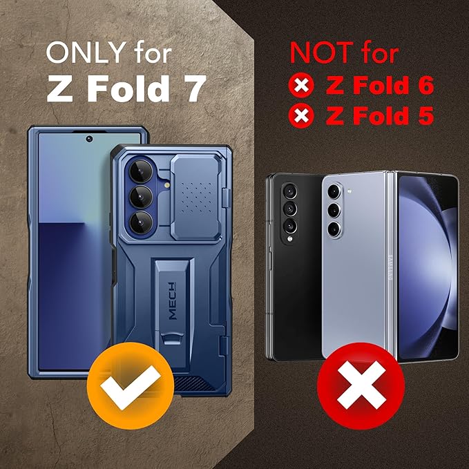 TONGATE for Z Fold 7 Case with Privacy Screen Protector, [Built-in Slide Camera Cover & Stand] [Anti Spy] Military Grade Drop Phone Case for Samsung Galaxy Z Fold 7 with Belt Clip, Blue Privacy