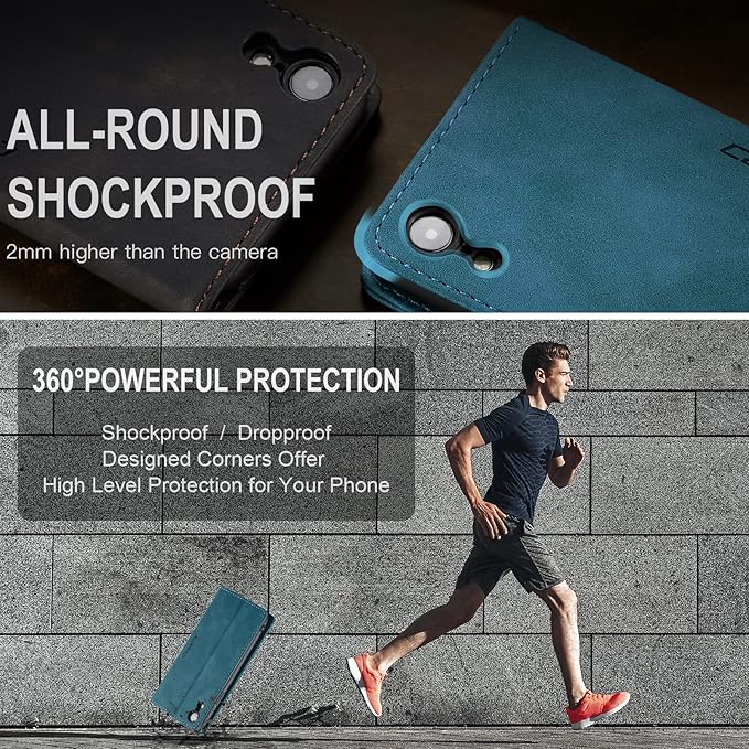 for iPhone XR 6.1-Inch Case, Flip Wallet Leather Case with Card Holder Magnetic Closure Shockproof Kickstand Protective Phone Cases Cover for iPhone XR, Blue-Green