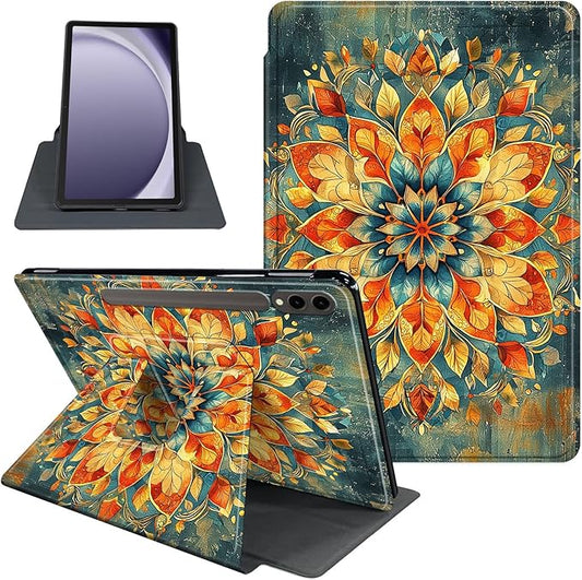 Case for 12.4 inch Galaxy Tab S10 Plus Case (2024), Galaxy Tab S9 Plus Case (2023), 360 Degree Rotating Folio Stand Smart PU Leather Cover, Auto Sleep/Wake, Mandala