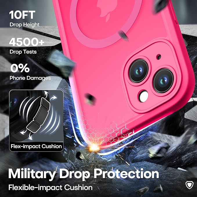 ImpactStrong Magnetic Guard Designed for iPhone 15 Case [Camera Protection] [Military Grade Drop Tested] [Compatible with MagSafe] Slim Translucent Matte Phone Case (6.1") - Hot Pink