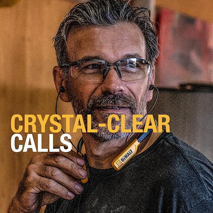 DEWALT Heavy Duty Bluetooth Neckband Headphones, Wireless Around The Neck Earbuds w/ 30H Runtime + Noise Isolation, Secure Magnetic Wireless Earbuds, Jobsite Pro Built-in Mic Bluetooth Headsets