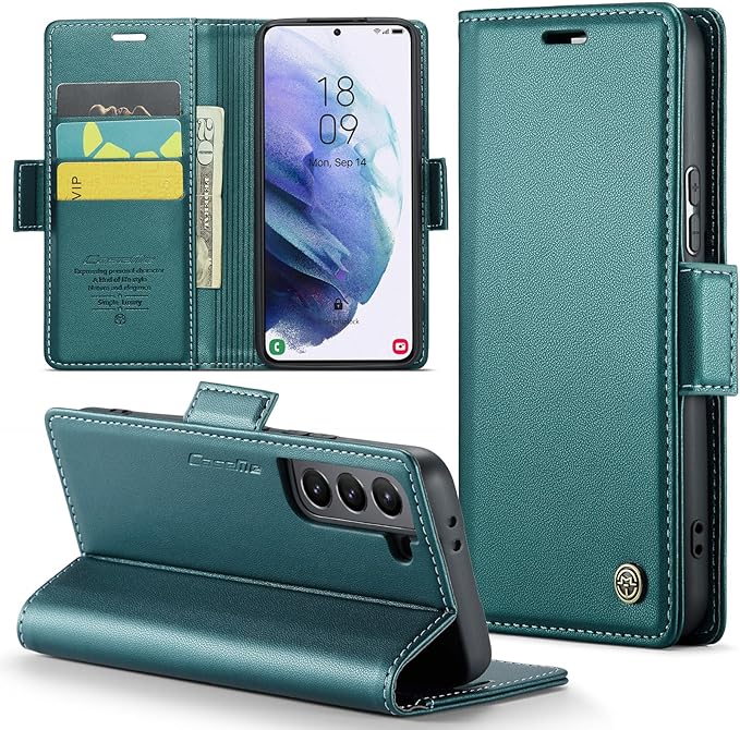 Case for Samsung Galaxy S21 Plus Wallet Case, RFID Blocking PU Leather Flip Folio Cover Card Holder Kickstand Shockproof Phone Case Compatible with Samsung Galaxy S21 Plus, Blue Green