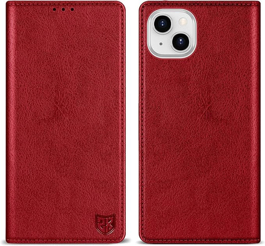 ZZXX for iPhone 15 Plus Wallet Case with [RFID Blocking] Card Slot Stand Strong Magnetic Leather Flip Fold Protective Phone Case for iPhone 15 Plus Case Wallet(Red-6.7 inch)