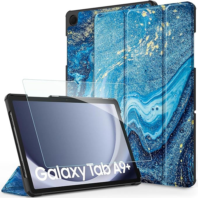 CACOE Case for Samsung Galaxy Tab A9+ Plus 11 Inch 2023 (SM-X210/X216/X218) with Screen Protector, Foldable Stand Slim Protective Case, Auto Screen On/Off, Quicksand Pattern