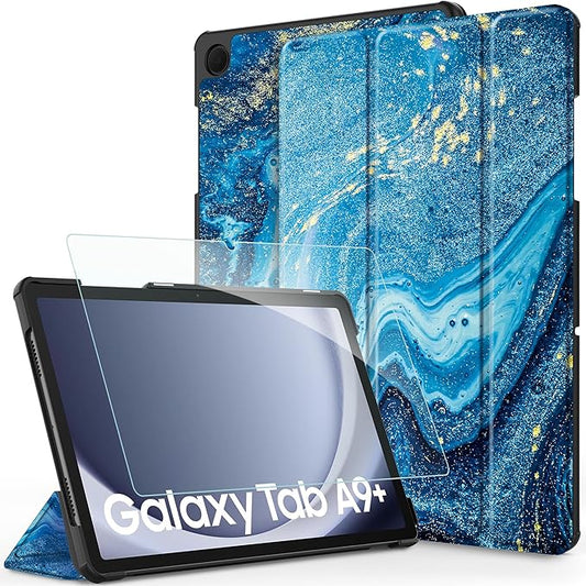CACOE Case for Samsung Galaxy Tab A9+ Plus 11 Inch 2023 (SM-X210/X216/X218) with Screen Protector, Foldable Stand Slim Protective Case, Auto Screen On/Off, Quicksand Pattern