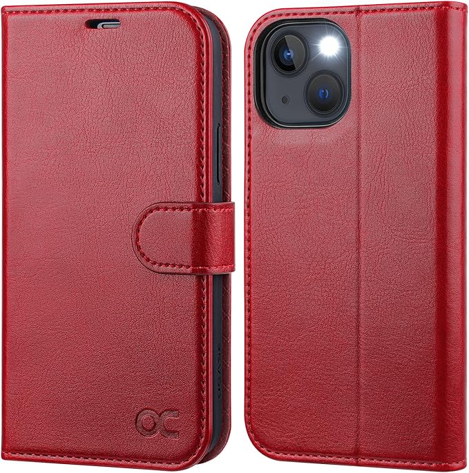 OCASE Compatible with iPhone 14 Wallet Case, PU Leather Flip Folio Case with Card Holders RFID Blocking Kickstand [Shockproof TPU Inner Shell] Phone Cover 6.1 Inch 2022 (Red)