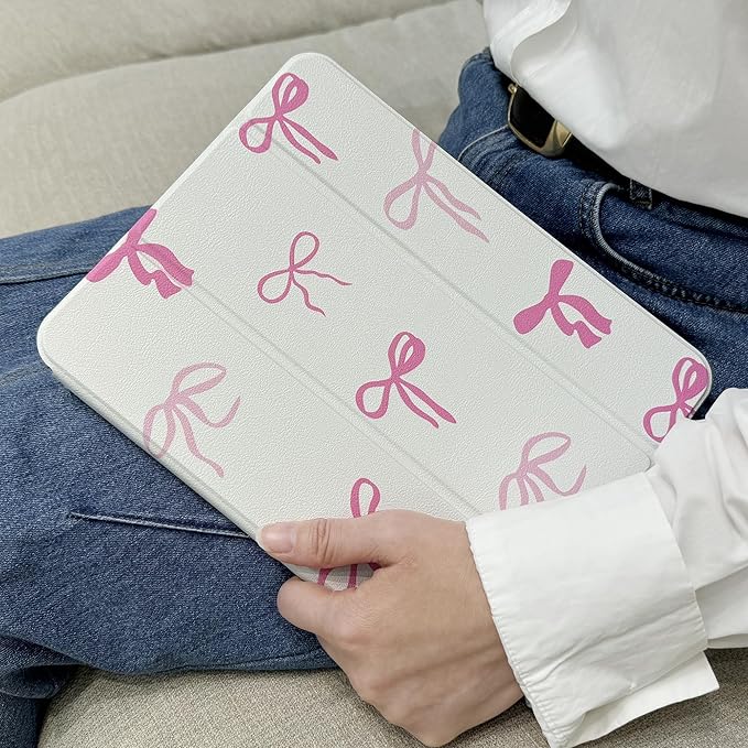 DONGKE Case Compatible with iPad 10.2 Inch 2021 2020 2019 iPad 9th/8th/7th Generation with Pencil Holder, Slim Stand Protective Case with Soft TPU Back, Auto Sleep/Wake Cover, Pink Bows