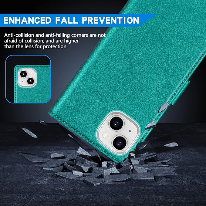 ZZXX for iPhone 14 Wallet Case with [RFID Blocking] Card Slot Kickstand Magnetic Closure Leather Flip Fold Protective Phone Case for iPhone 14 Case Wallet(Lake Blue-6.1 inch)