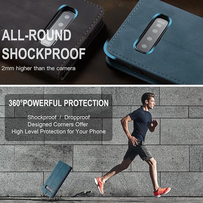 for Samsung Galaxy S10 Plus Case, Flip Wallet Leather Case with Card Holder Magnetic Closure Shockproof Kickstand Protective Phone Cases Cover for Samsung S10 Plus,Blue-Green