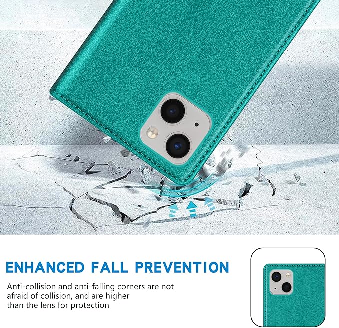 ZZXX for iPhone 15 Wallet Case with [RFID Blocking] Card Slot Stand Strong Magnetic Leather Flip Fold Protective Phone Case for iPhone 15 Case Wallet(Lake Blue-6.1 inch)