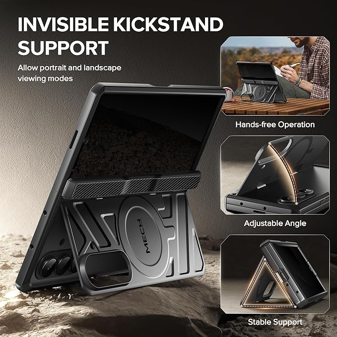 TONGATE for Galaxy Z Fold 7 Case with Privacy Screen Protector, [Compatible with MagSafe][Anti Spy] Shockproof Phone Case, Built-in Stand & Belt Clip & Hinge Cover for Samsung Z Fold 7 2025 8", Black