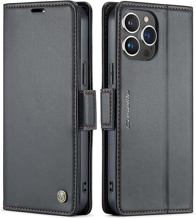 SINIANL Compatible with iPhone 15 Pro Max Wallet Case with RFID Blocking for Women Men Card Holder Magnetic Clasp Kickstand Leather Folio Case for iPhone 15 Pro Max Black