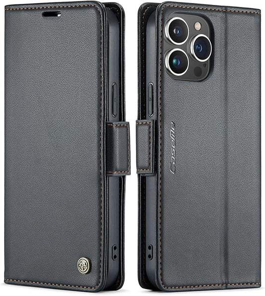 SINIANL iPhone 15 Pro Wallet Case with RFID Blocking, Magnetic Clasp, Kickstand, Leather Book Folio for Women & Men - Black