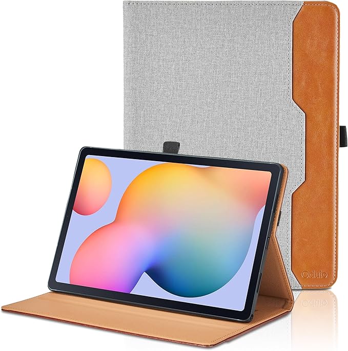 Case for Samsung Galaxy Tab S6 Lite 10.4 Inch 2024/2022/2020 - Model (SM-P620/P625/P610/P613/P615/P619) with Hand Strap and Pocket, PU Leather Folio Stand Cover Auto Wake/Sleep, Gray