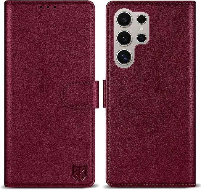 ZZXX for Samsung Galaxy S25 Ultra Wallet Case with [RFID Blocking] Card Slot Kickstand Magnetic Closure Leather Flip Fold Protective Phone Case for Galaxy S25 Ultra 5G Case Wallet(Wine Red-6.8 inch)