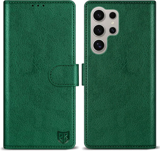 ZZXX for Samsung Galaxy S25 Ultra Wallet Case with [RFID Blocking] Card Slot Kickstand Magnetic Closure Leather Flip Fold Protective Phone Case for Galaxy S25 Ultra 5G Case Wallet(Green-6.8 inch)