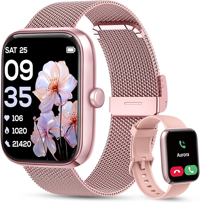 KALINCO Smart Watch Women [2 Bands, 44mm case] Alexa Fitness Tracker, Heart Rate, Sleep, Stress & SpO2 Monitor, IP68 Waterproof Smartwatch, Make/Answer Calls, Compatible with iPhone & Android Phones
