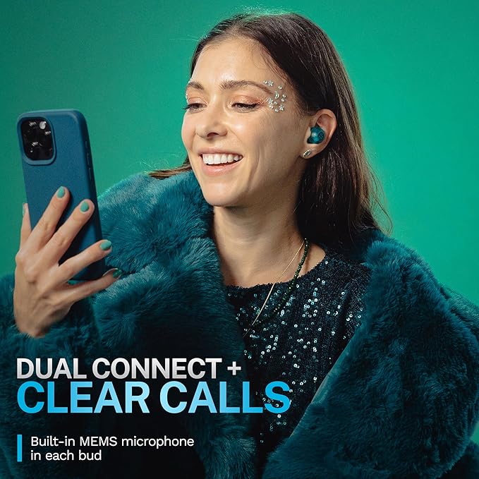 JLab Go Pop ANC True Wireless Earbuds & Charging Case, Transparent Teal, Active Noise Cancelling, 10mm Drivers, Dual Connect, Customize Your Sound with App, Be Aware Mode, MEMS Microphone