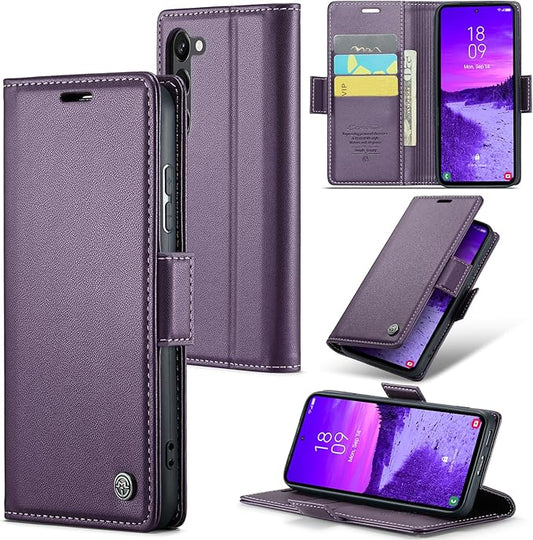 Case for Samsung Galaxy S24 Wallet Case, RFID Blocking PU Leather Flip Folio Cover Card Holder Kickstand Shockproof Phone Case Compatible with Samsung Galaxy S24, Purple