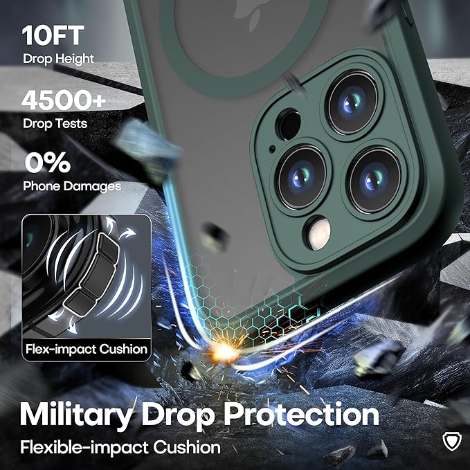 ImpactStrong Magnetic Guard Designed for iPhone 15 Pro Max Case [Camera Protection] [Military Grade Drop Tested] [Compatible with MagSafe] Slim Translucent Matte Phone Case (6.7") - Dark Green