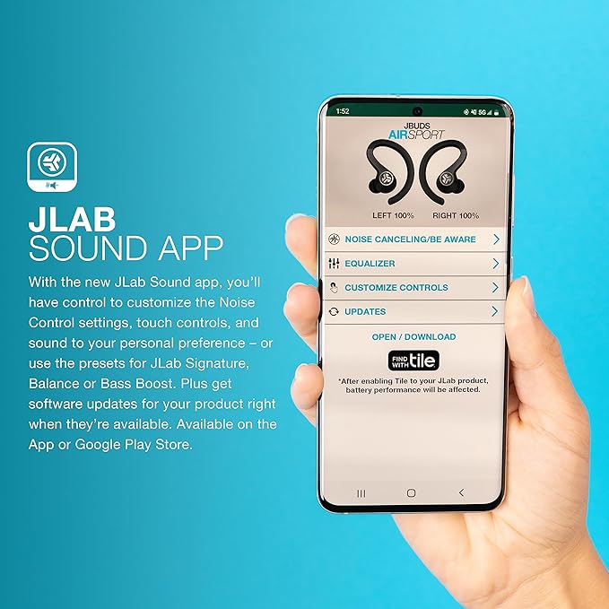 JLab JBuds Air Sport Gen 3 True Wireless Bluetooth Earbuds + Charging Case, Graphite, IP66 Sweat Resistance, Multipoint, Dual Connect, 3 EQ Sound Settings