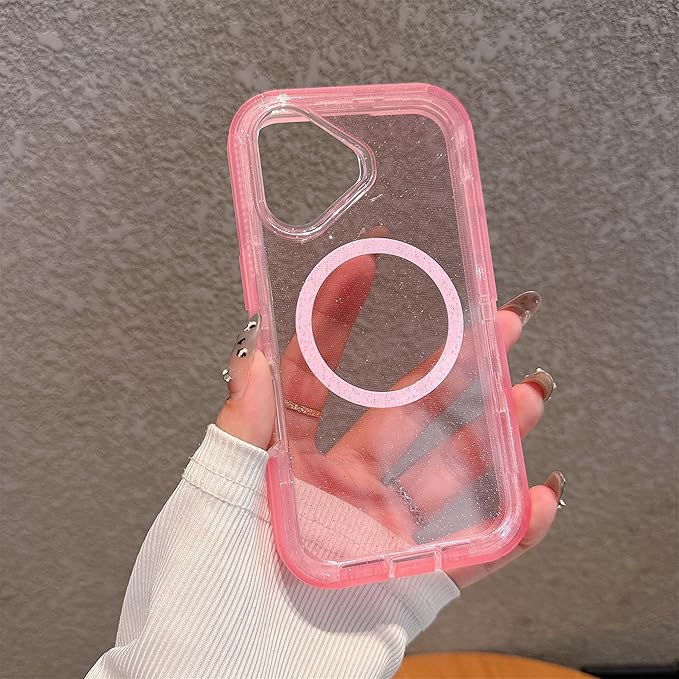 Designed for iPhone 17 Case,[Compatible with Magsafe] [Non-Yellowing] [Without Screen Protector] Shockproof/Dust/Drop Proof 3-Layer Full Body Protection Rugged Heavy Duty Cover, Pink Glitter