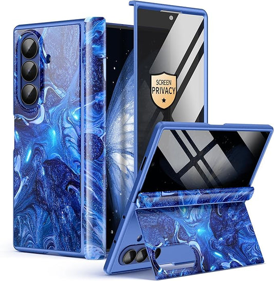GVIEWIN for Samsung Galaxy Z Fold 7 Case with Privacy Screen Protector [Compatible with Magsafe][Built-in Kickstand] Magnetic Full-Body Hinge Protection Slim Phone Case for Z Fold 7, Star Abyss/Blue