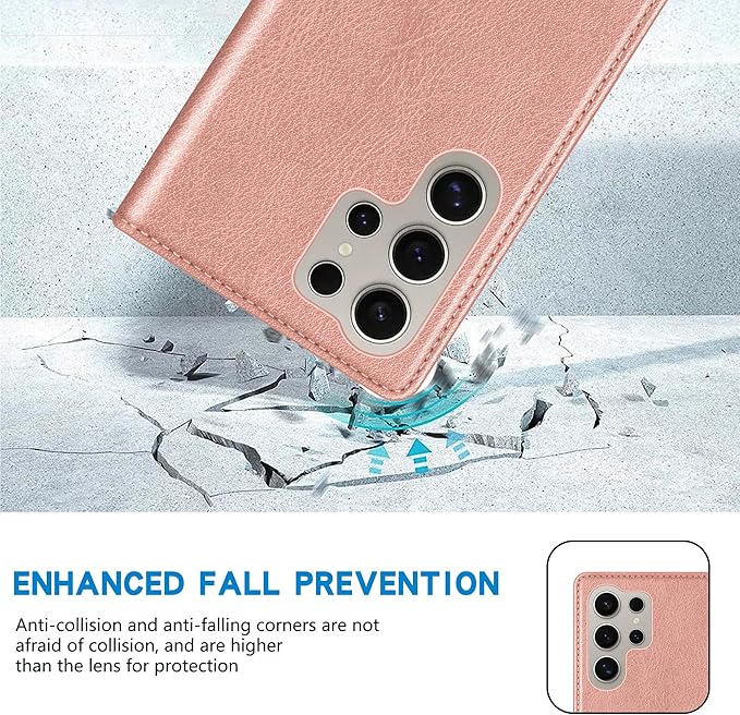 ZZXX for Samsung Galaxy S25 Ultra Wallet Case with [RFID Blocking] Card Slot Stand Strong Magnetic Leather Flip Fold Protective Phone Case for Samsung Galaxy S25 Ultra Case Wallet(Rose Gold-6.8 inch)