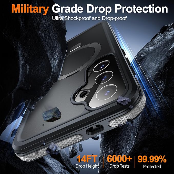 Magnetic & Stand for Samsung Galaxy S25 Case Waterproof[Built-in Screen Protector][Fit for Magsafe][Invisible Kickstand] 360° Full Body Sealed Protective Dustproof Shockproof Case Black