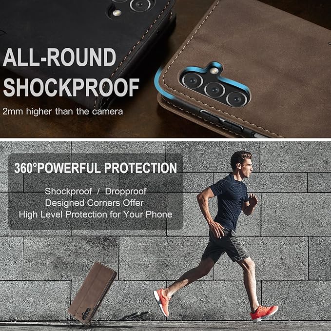 for Samsung Galaxy A14 4G/5G Case, Flip Wallet Leather Case with Card Holder Magnetic Closure Shockproof Kickstand Protective Phone Cases Cover for Galaxy A14 Phone Cover,Coffee