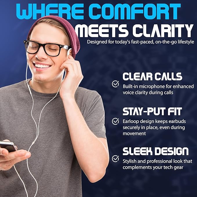 USB-C Wired Earbuds with Bendable Custom Earloops – Comfortable Fit, Sound, Compatible with Latest USB-C Phones