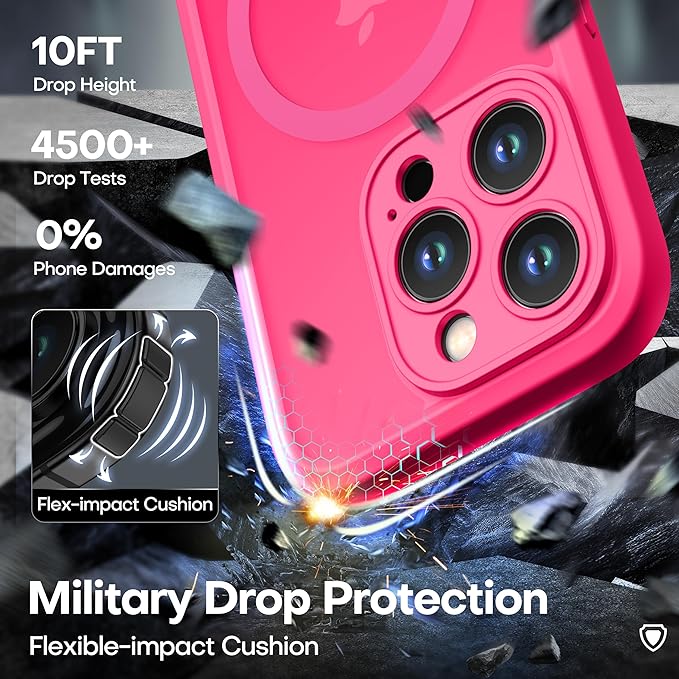 ImpactStrong Magnetic Guard Designed for iPhone 15 Pro Max Case [Camera Protection] [Military Grade Drop Tested] [Compatible with MagSafe] Slim Translucent Matte Phone Case (6.7") - Hot Pink