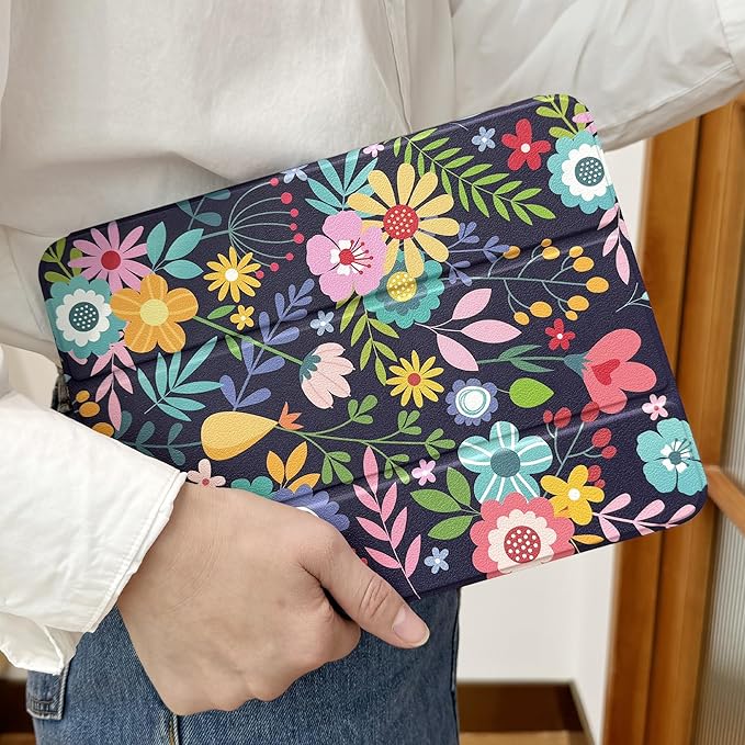DONGKE Case Compatible with iPad 10.2 Inch 2021 2020 2019 iPad 9th/8th/7th Generation with Pencil Holder, Slim Stand Protective Case with Soft TPU Back, Auto Sleep/Wake Cover, Florals