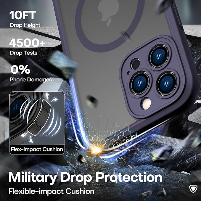 ImpactStrong Magnetic Guard Designed for iPhone 13 Pro Max Case [Camera Protection] [Military Grade Drop Tested] [Compatible with MagSafe] Slim Translucent Matte Phone Case (6.7") - Deep Purple