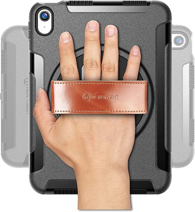 Original Rugged iPad Case for iPad 11 (A16) 11-inch (2025) & iPad 10th Gen 10.9-inch (2022) | 360° Rotating Kickstand, Genuine Leather Hand Strap, Built-in Screen Protector (Black)