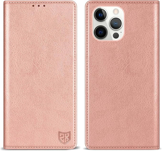 ZZXX for iPhone 15 Pro Wallet Case with [RFID Blocking] Card Slot Stand Strong Magnetic Leather Flip Fold Protective Phone Case for iPhone 15 Pro Case Wallet(Rose Gold-6.1 inch)