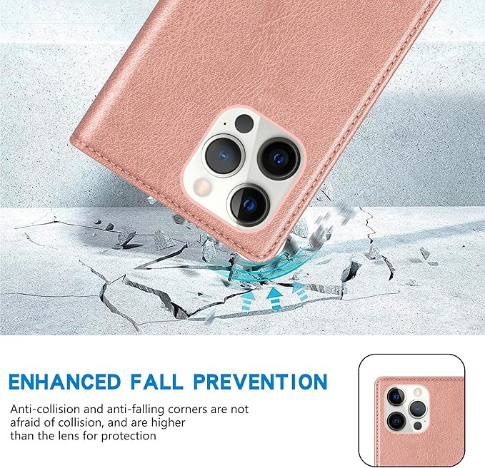 ZZXX for iPhone 15 Pro Max Wallet Case with [RFID Blocking] Card Slot Stand Strong Magnetic Leather Flip Fold Protective Phone Case for iPhone 15 Pro Max Case Wallet(Rose Gold-6.7 inch)